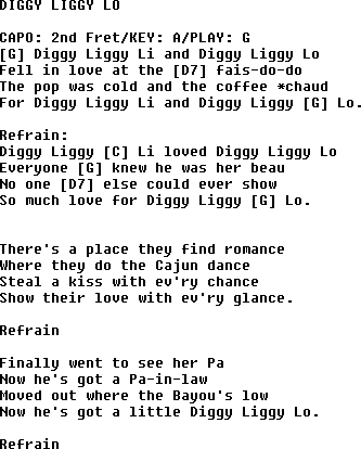 Bluegrass songs with chords - Diggy Liggy Lo
